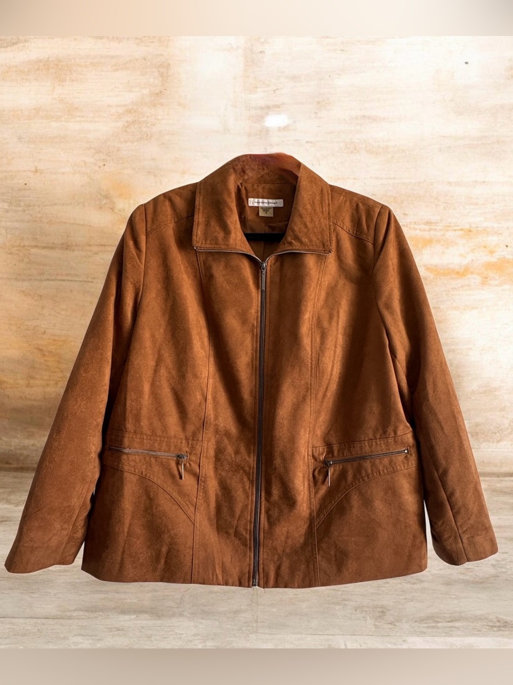 Allison Daley Faux Suede Zip Jacket Rust Brown